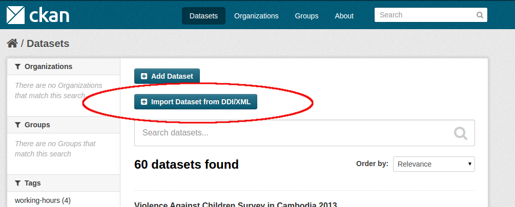 Import Dataset from DDI/XML button