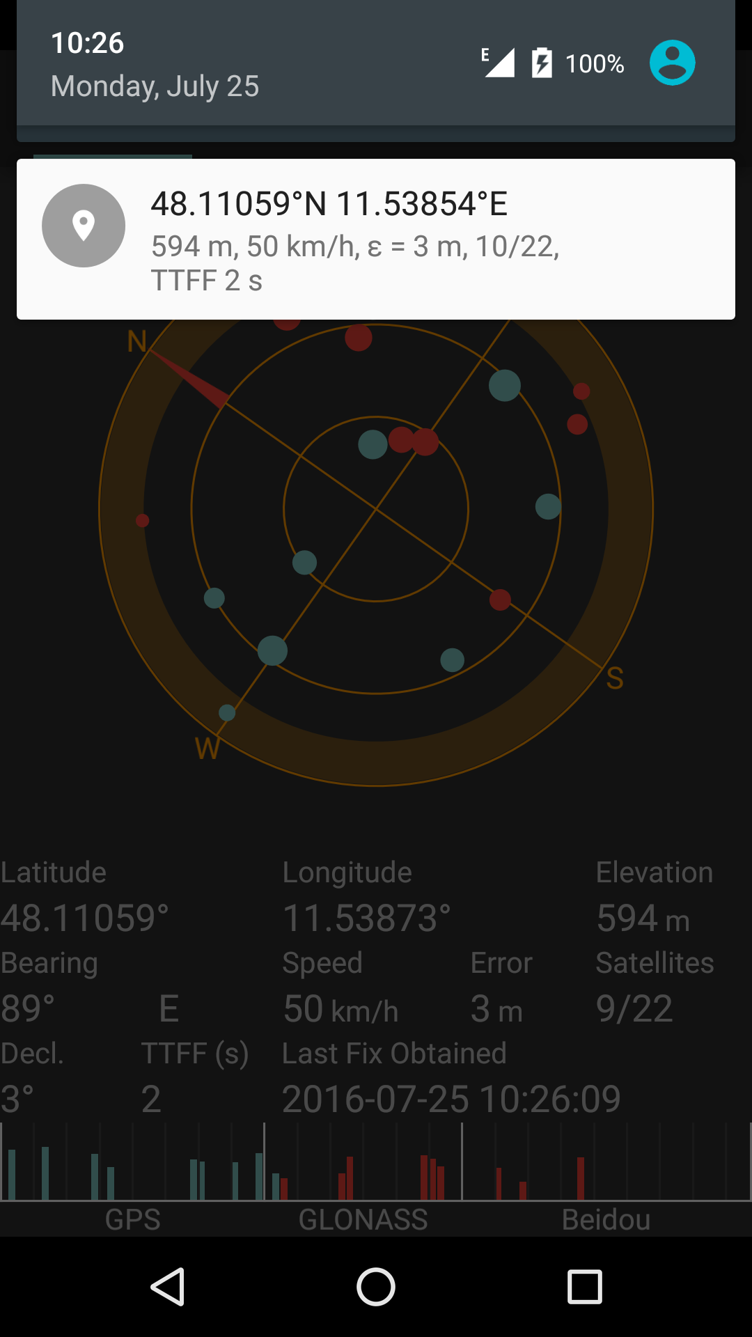 GPS notification in SatStat with fix