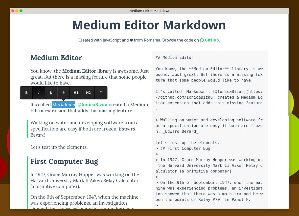 Medium Editor Markdown