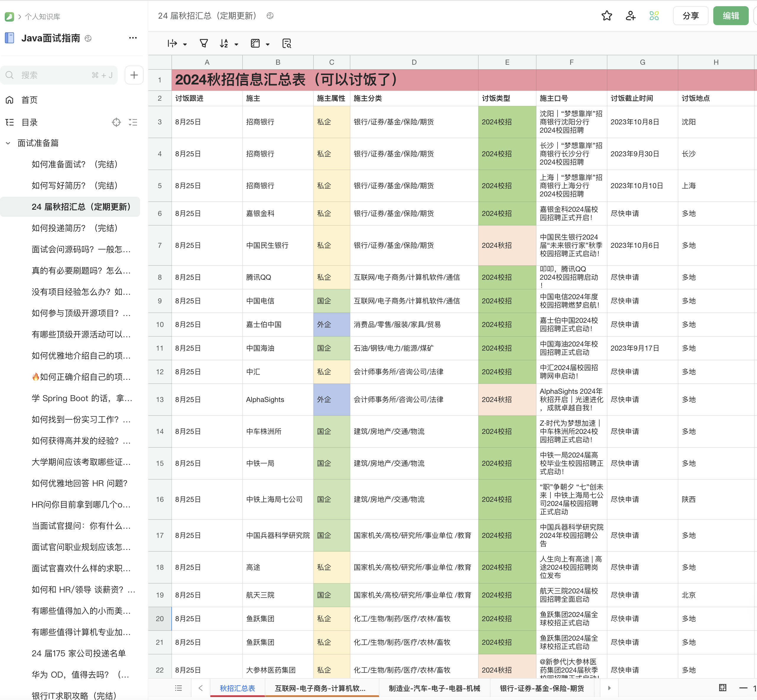 秋招投递名单