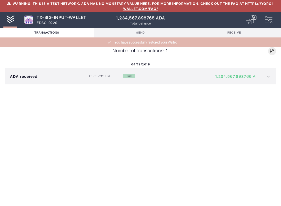 Open the tx history of a wallet with a big input tx IT104/3_48-I see the transactions summary.png