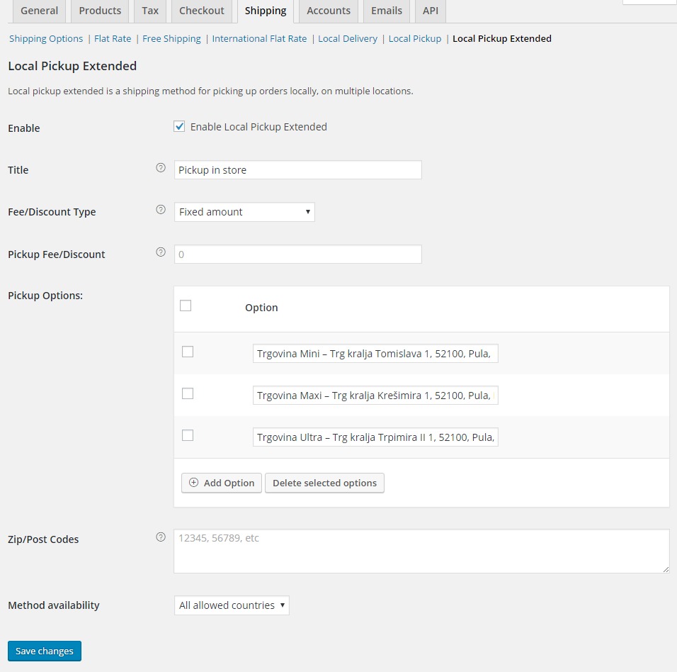 Local pickup extended settings