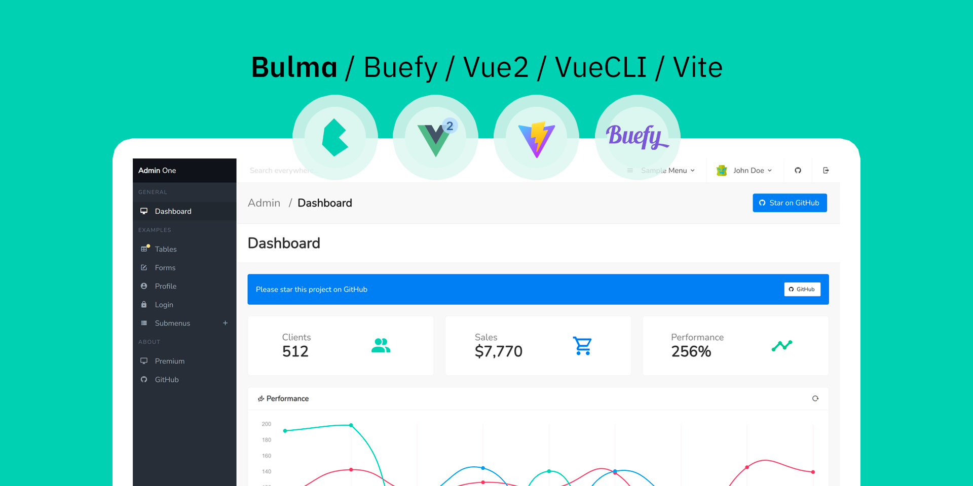 Free Vue.js 2.6 Bulma Buefy admin dashboard