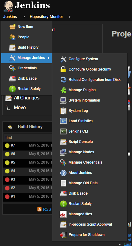 Jenkins Menu