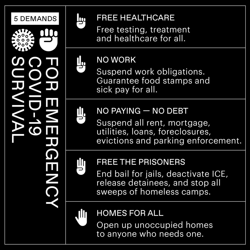 Infographic of 5 demands for change during a pandemic.