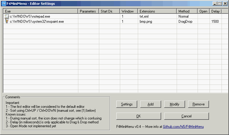 General program settings