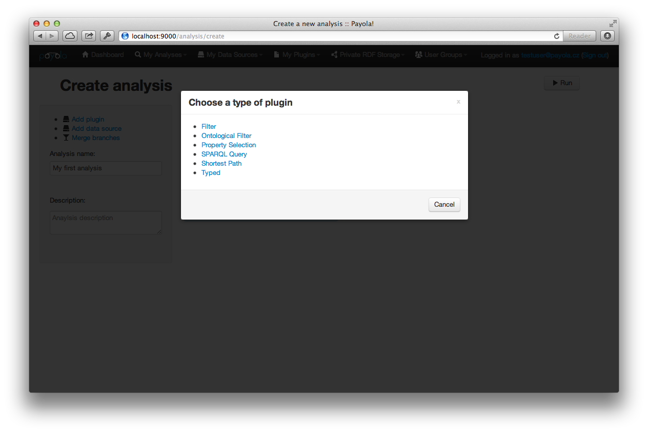 Create Analysis - Connecting Plugin