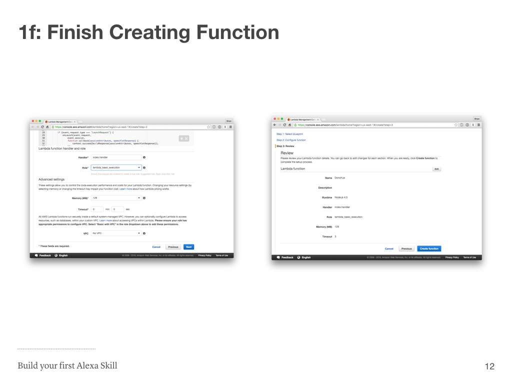 Step 1d: Finish Creating Lambda Function