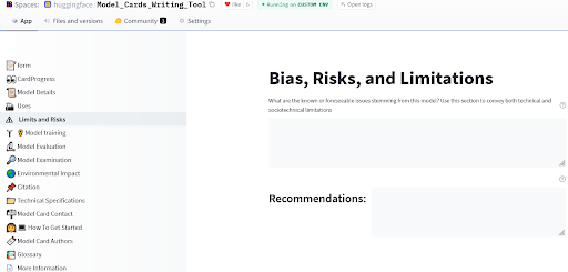 Model Card writing tool by Ezi, Marissa, and Meg