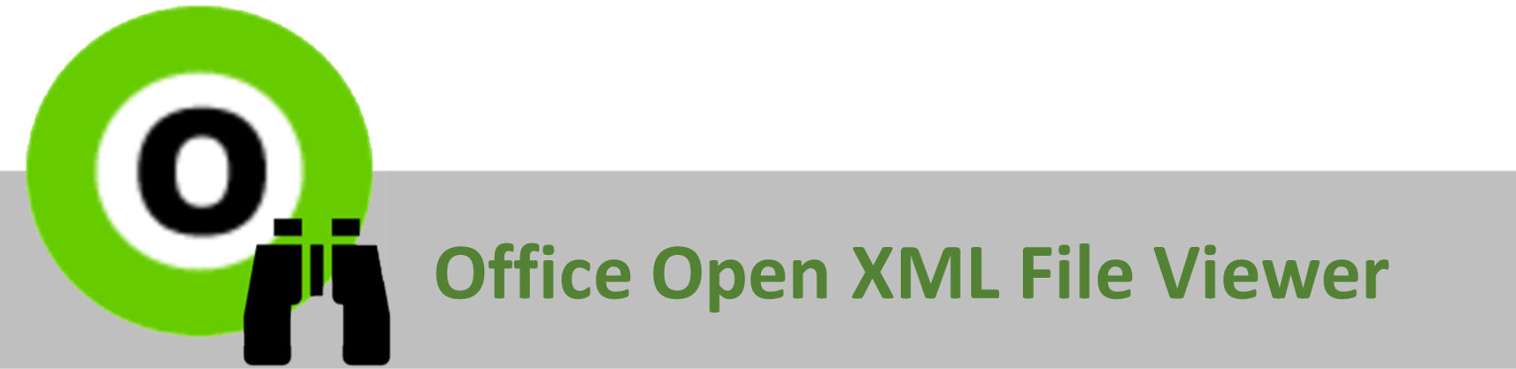 Office Open XML File Viewer Banner Image, logo with a green O and a gray bar background