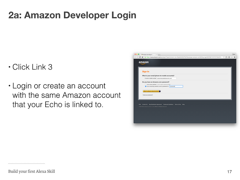 Step 2a: Amazon Developer Login