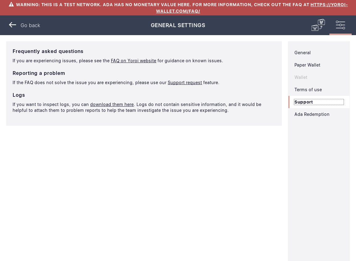 firefox/Yoroi Settings Screen Support IT4/4_169-I should see support screen.png