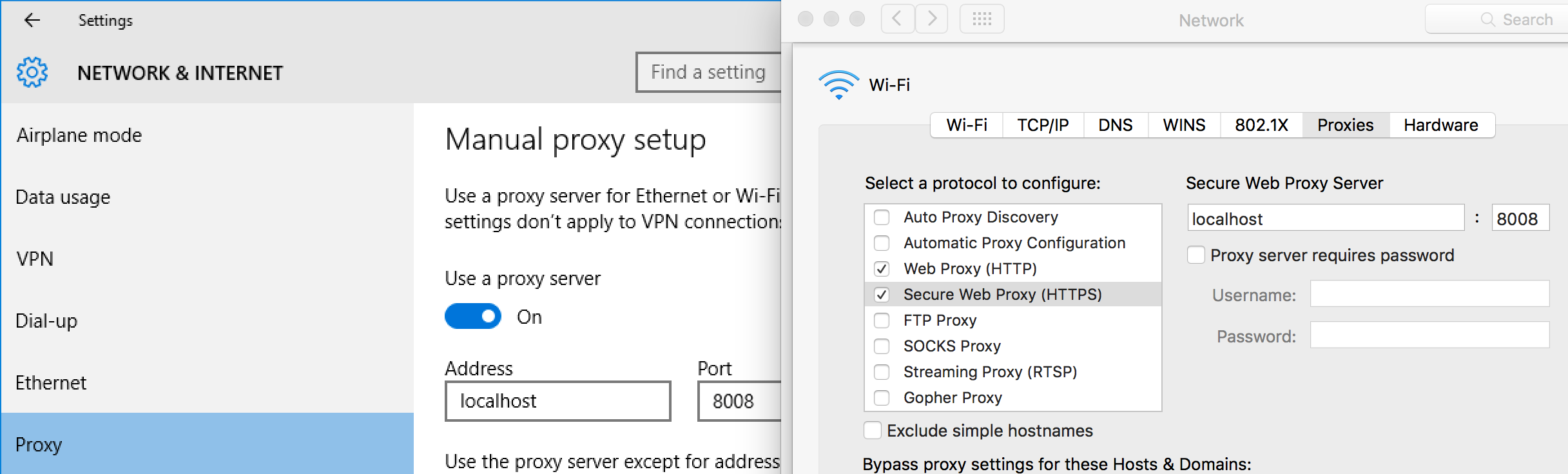 Setting up proxy on Windows 10 and macOS