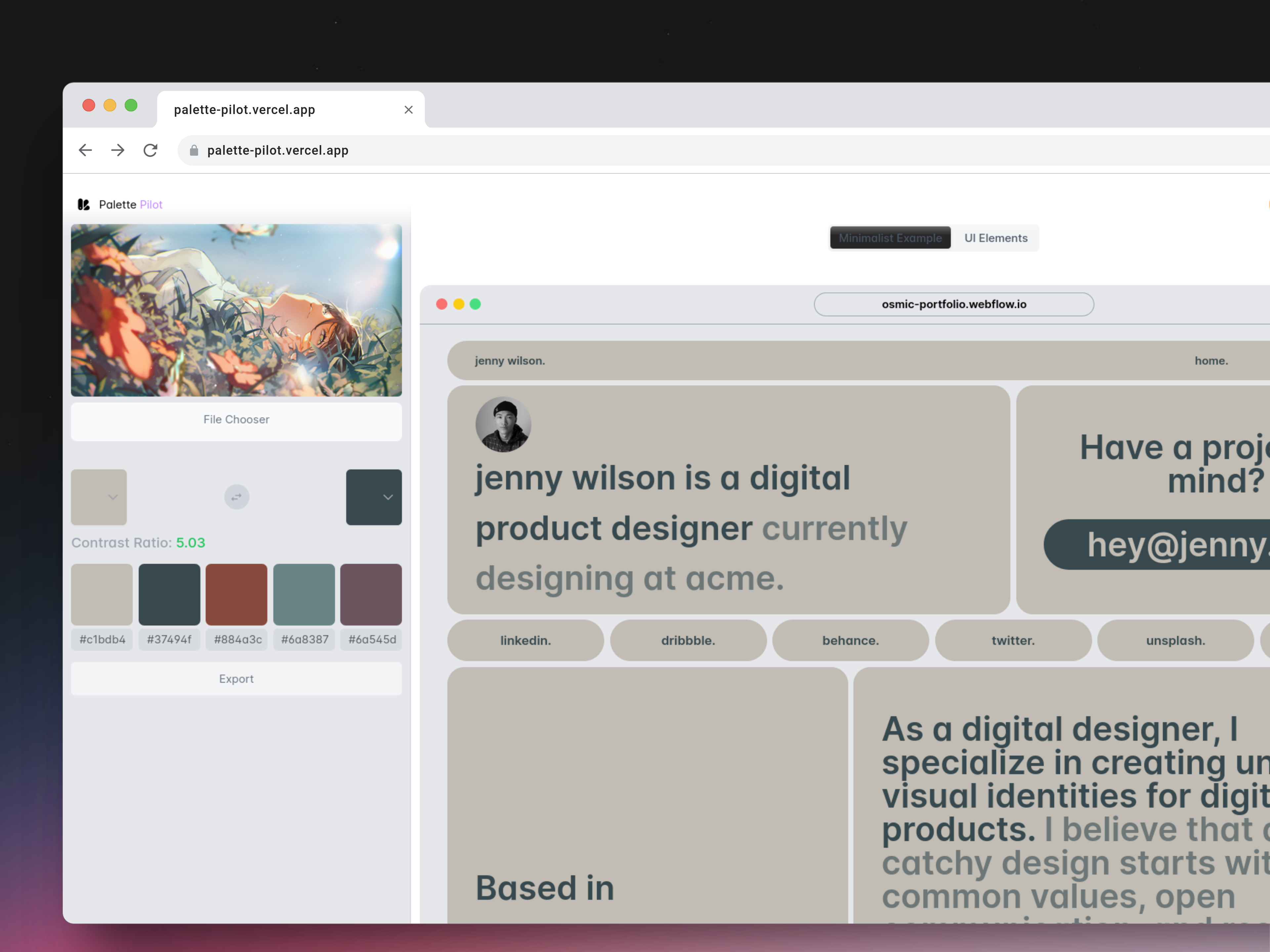 Screenshot Capture of Palette Pilot App