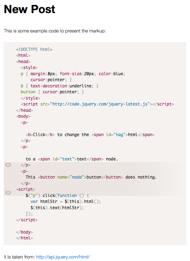 Code highlighting with marked lines in the frontend