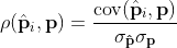 \rho(\hat{\mathbf{p}}_i, \mathbf{p}) = \frac{\textrm{cov}(\hat{\mathbf{p}}_i, \mathbf{p})}{\sigma_{\bf \hat{p}}\sigma_{\bf p}}