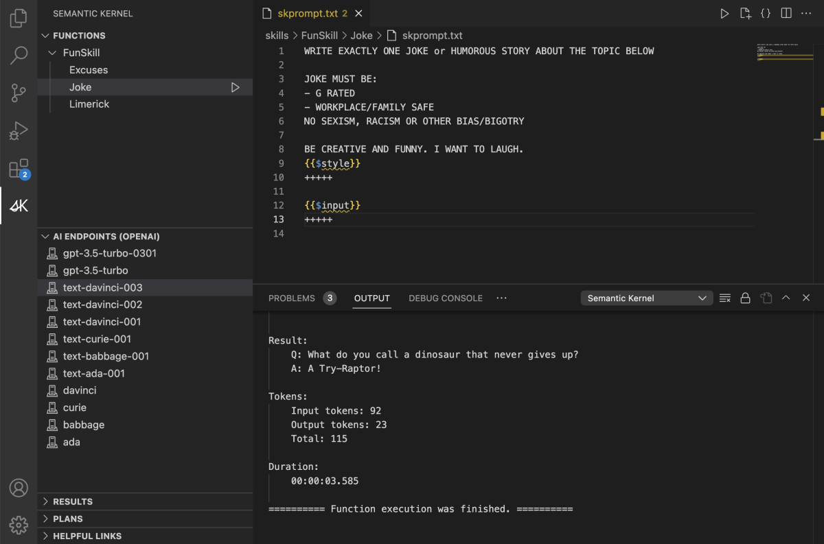 Semantic Kernel extension for Visual Studio Code