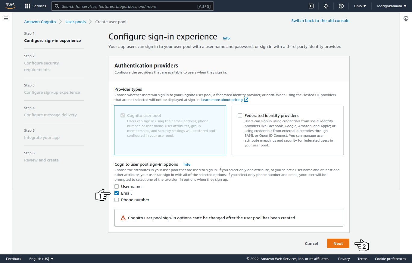 Amazon Cognito - Configure sign-in experience