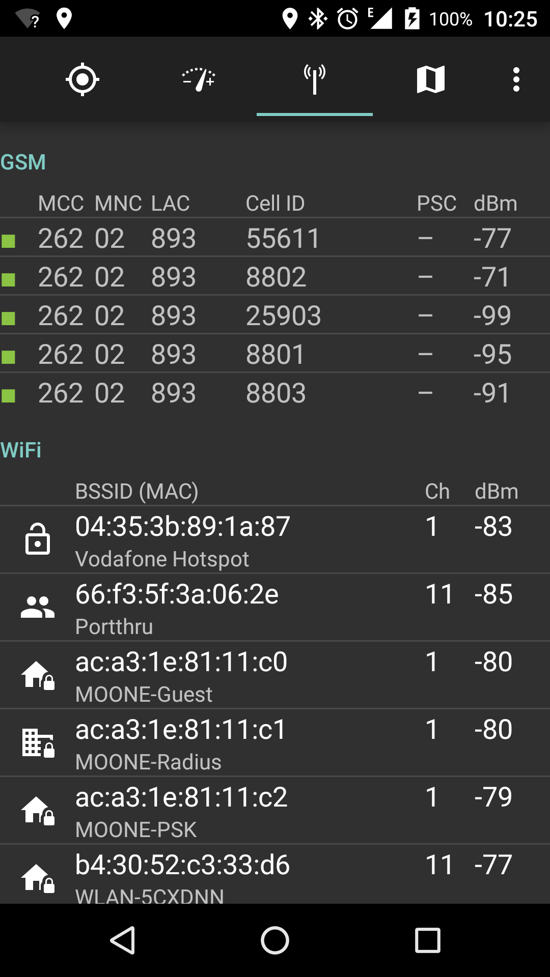 Radio view in SatStat