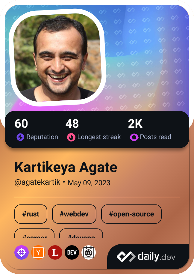 Kartikeya Agate's Dev Card