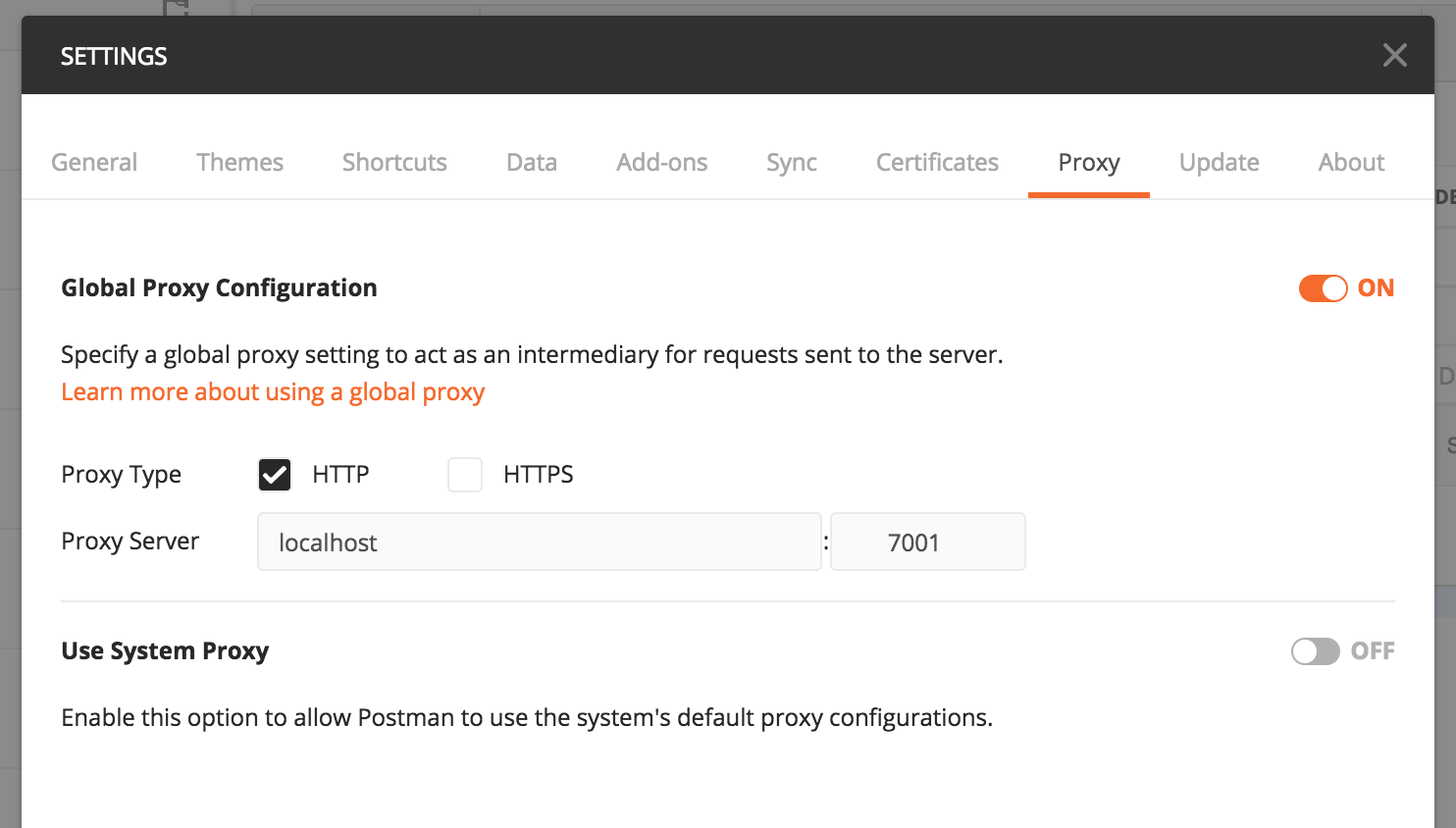 Postman Proxy Configuration